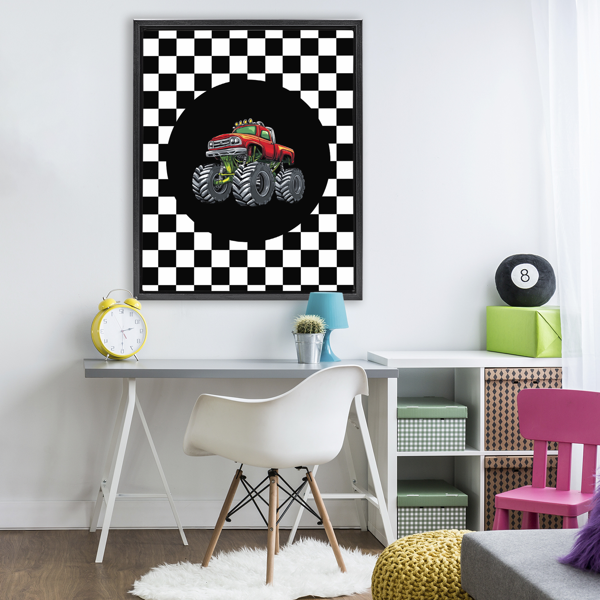 Monster Truck Dude Black Framed Floater Canvas Wall Art, design by Kim Allen