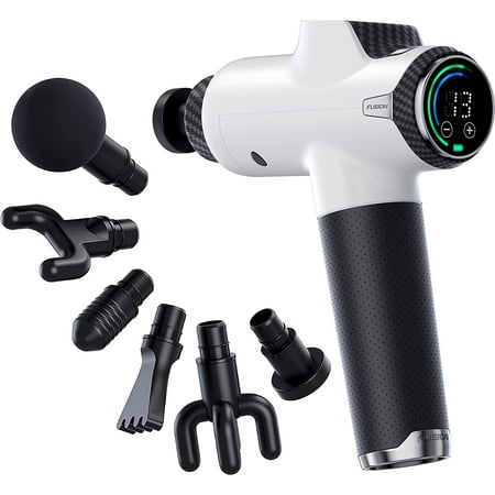 Fusion Black Pro Muscle Massage Gun Deep Tissue Percussion Muscle Massager Gun for Athletes Pain Relief Therapy and Relaxation, Percussion Therapy Chiropractor Massager, Body Massager (White Pro)