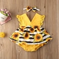 thumbnail image 4 of Douhoow Baby Girls Summer Romper Sunflowers Print Jumpsuit Sleeveless V Neck Ruffle Bodysuit, 4 of 9