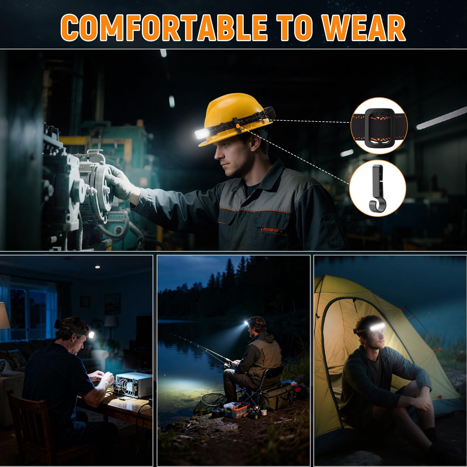 Rechargeable Headlamp High Lumen  230° Wide Beam 1800 Super Bright Head Lamp 6 Modes Lights For Forehead 90° Rotatable Headlight Led Headlamps Adults Mechanic Hardhat Camping (2pack)