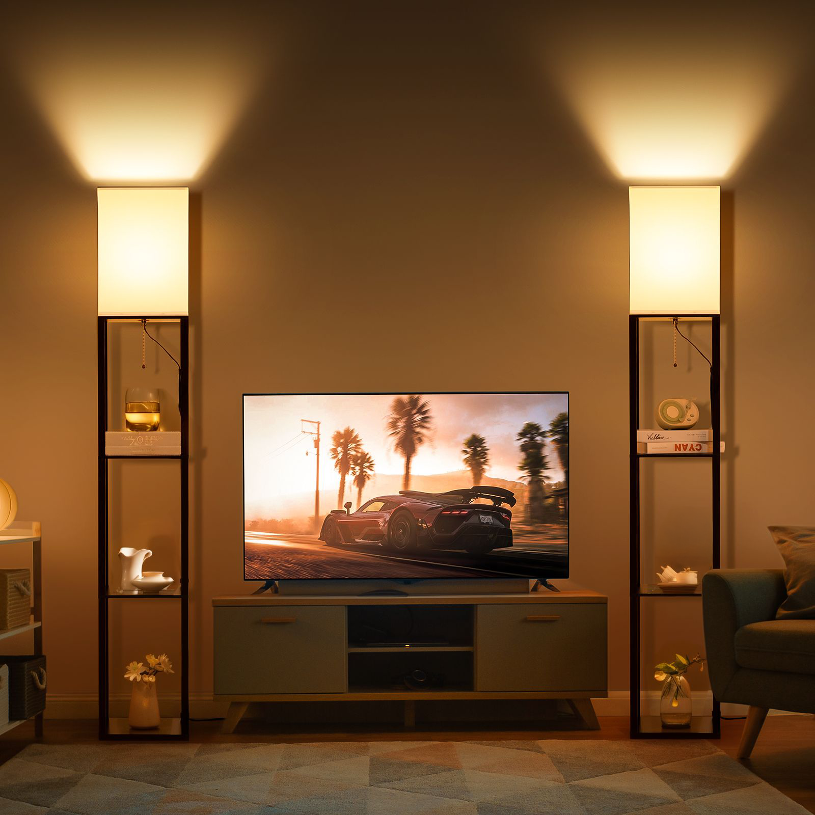 Sunmory 63" Floor Lamp with Shelves, Black photo 2
