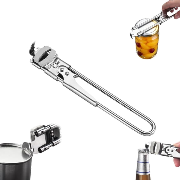 Adjustable Stainless Steel Jar Opener: Multifunctional Jar Openers with Anti-Slip Rubber Clip, Kitchen Gadgets, Bottle Opener on Top, for Seniors, Weak Hands Openers