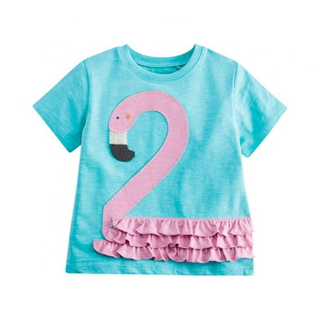 

GYRATEDREAM Girls Short Sleeve Shirt Toddler Crewneck Tops Cartoon Digital Tee Summer Clothes 2-7 Years