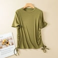 thumbnail image 2 of cfhntfmh Womens Pleated Pajamas Tops Soft Short Sleeve Crewneck Tunic Side Drawstring Casual Plain Sleep Shirts, 2 of 4