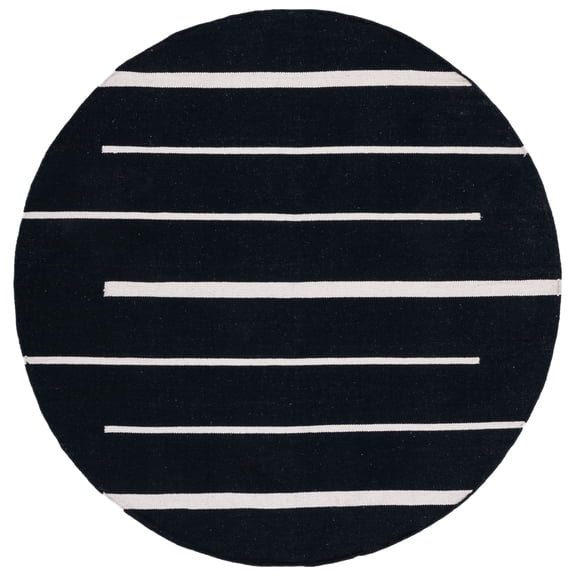 SAFAVIEH Montauk Oswald Geometric Striped Cotton Area Rug, Black/Ivory, 6' x 6' Round