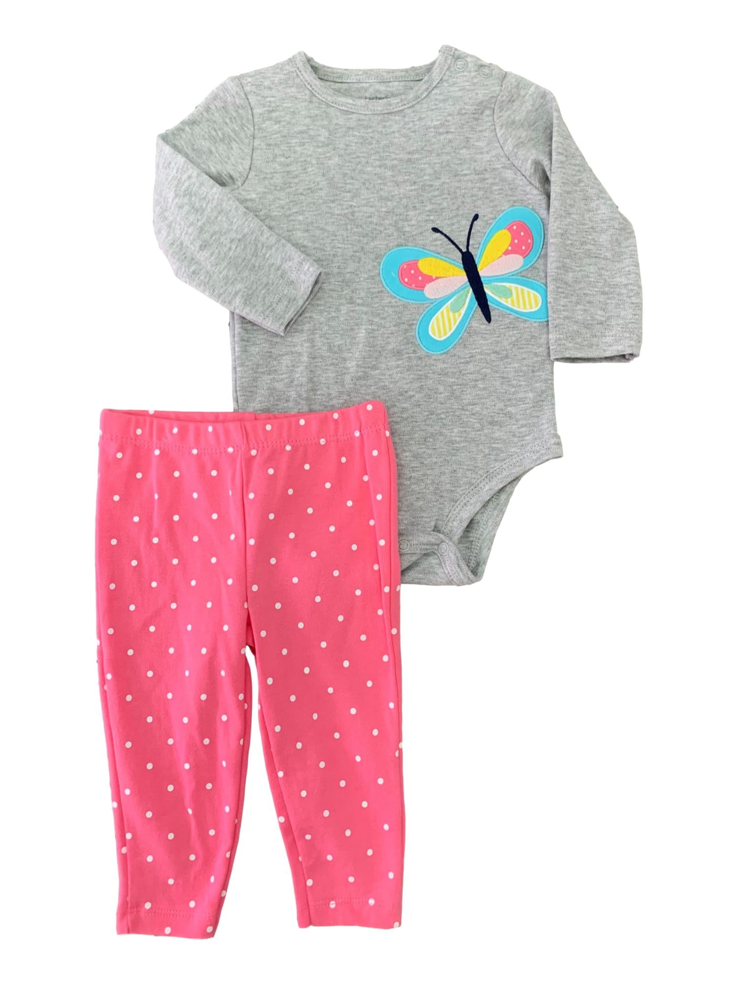 Carter's Carters Infant Baby Girls Grey Butterfly Bodysuit & Pink