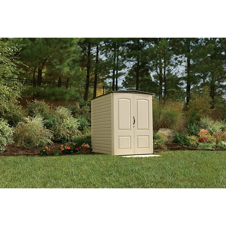  Rubbermaid Large Vertical Resin Weather Resistant Outdoor Storage  Shed, 4.5 x 2.5 ft.,Sandstone/Olive Steel, for Garden/Backyard/Home/Pool : Storage  Sheds Vinyl : Patio, Lawn & Garden