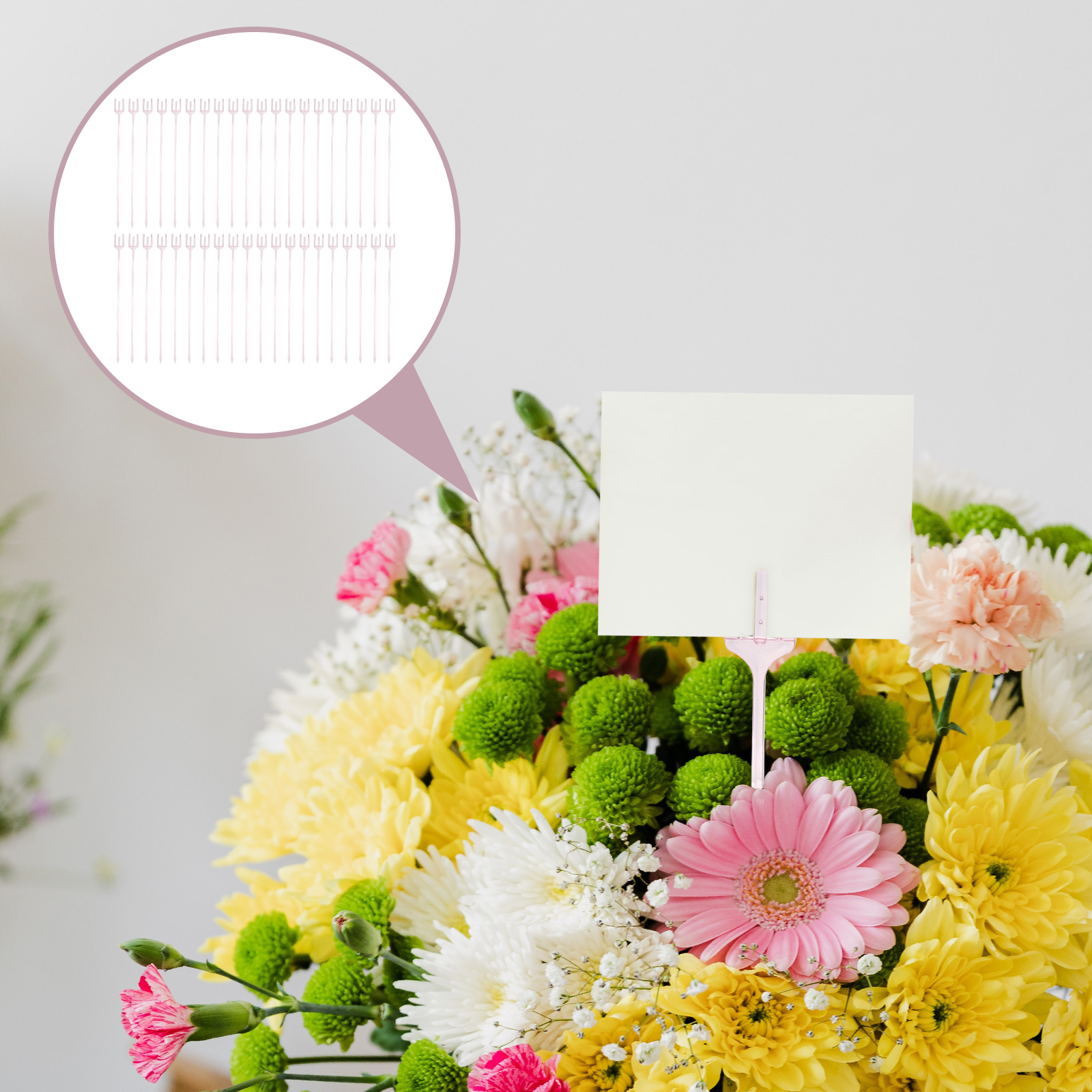 100 Pcs Three-pronged Flower Arrangement Cards Holder Plastic Floral Pick Bouquet Picks Trident