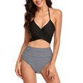 thumbnail image 3 of Traje de baño de dos piezas para mujer, tirantes finos, cintura alta, lazo en la espalda, cuello halter, traje de baño para playa, verano, negro, M, 3 of 6