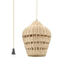 Claxy Beige Rattan Plug in Pendant Light with Dome Shade