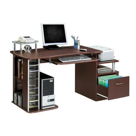 Deluxe Multi Purpose File Cabinet Computer Desk Chocolate