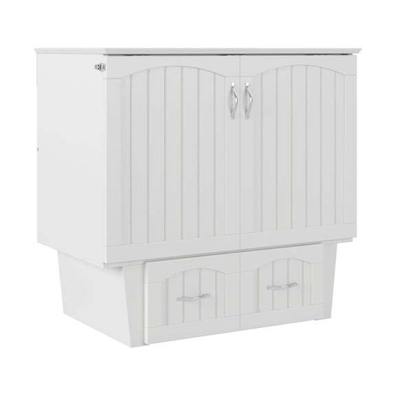 HomeStock Classic Charm Twin Wood Murphy Country Style Bed Chest With Storage Drawer And Built-In Charging Station In White - 75.5"L x 42.63"W x 39.5"H