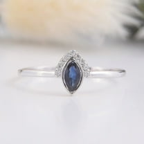 vylahjewellery Blue Marquise Diamond Ring for Women Plated Rose Gold Halo Engagement Ring Minimalist Vintage-Style Fine Jewelry Gift