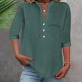 thumbnail image 2 of DDAPJ pyju Plus Size Tops for Women 3/4 Sleeve Henley Shirt Summer Casual Loose Pocket Tees Dark Green L, 2 of 8