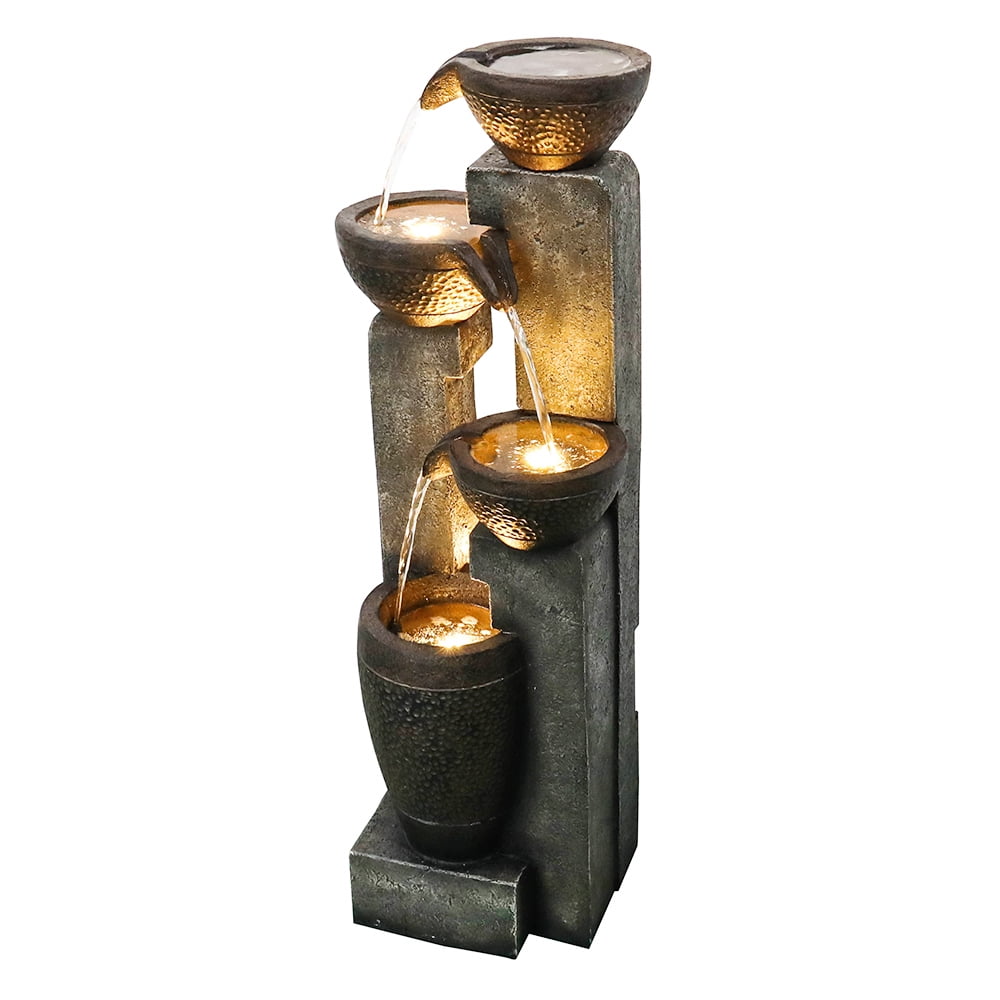 4-Tier Pots Outdoor Water Fountain for Garden - Outdoor Waterfall Fountain for Yard, Floor Patio, Backyard and Home Art Dcor