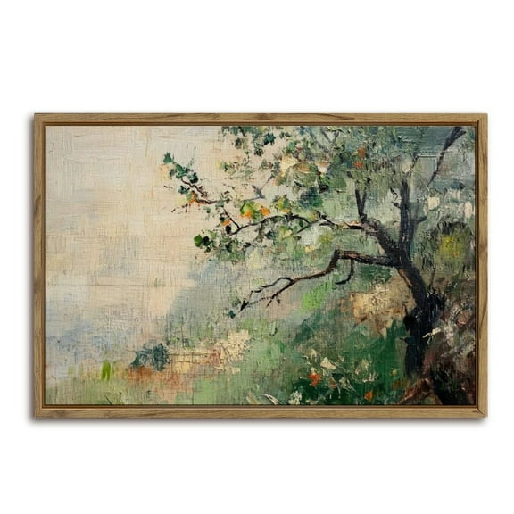 Landscape Tree Oil Painting Horizontal Canvas Wall Art with Lightweight Foam Frame - Durable and Ready to Hang, Modern Decorative Print for Living Room, Bedroom, Or Office