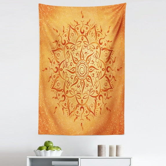 Leaf Tapestry, Sun Pattern Ombre Effect Mandala Culture Print, Fabric Wall Hanging Decor for Bedroom Living Room Dorm, 5 Sizes, Orange, by Ambesonne