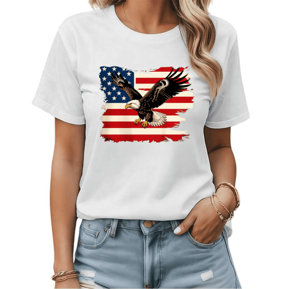 Retro USA 250 Years Oversized Bald Eagle Graphic Tees Women's Comfy Summer Tops