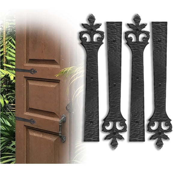 4 Pack 12" Black Faux Strap Hinges - Decorative Dummy Faux Hinge – Handmade Rustic Iron Hinges for Farmhouse Shutter, Carriage Doors, Barn Door, Castle Door, and Gate – The Tuscan Series