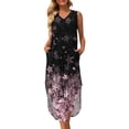 thumbnail image 2 of SMihono Robe Maxi Bohème d'Été pour Femmes Grande Taille Sexy Mode Sans Manches Imprimée Col en V avec Poches Longue Robe de Plage, 2 of 7