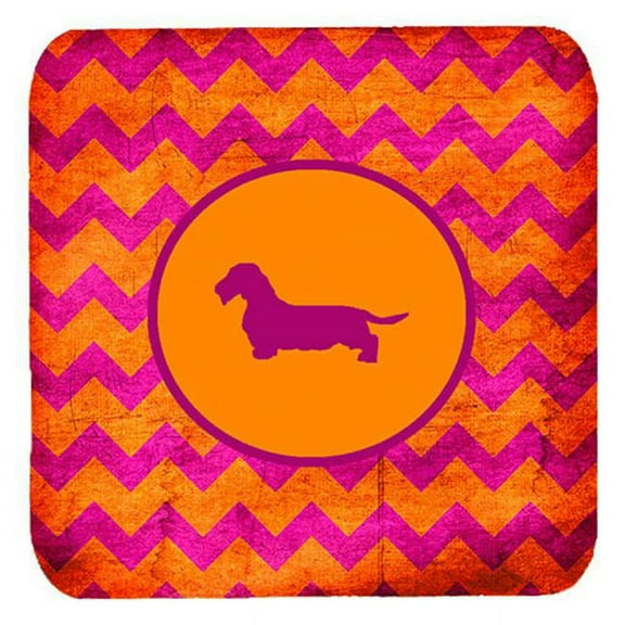 Dachshund Wirehair Chevron Pink And Orange Foam Coasters, Set Of 4