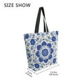 thumbnail image 4 of Open Top Canvas Tote Bag with Zipper Reusable Shopping Bag 13.5x15" Roomy Carryall Blue and White Batik Pattern, 4 of 9