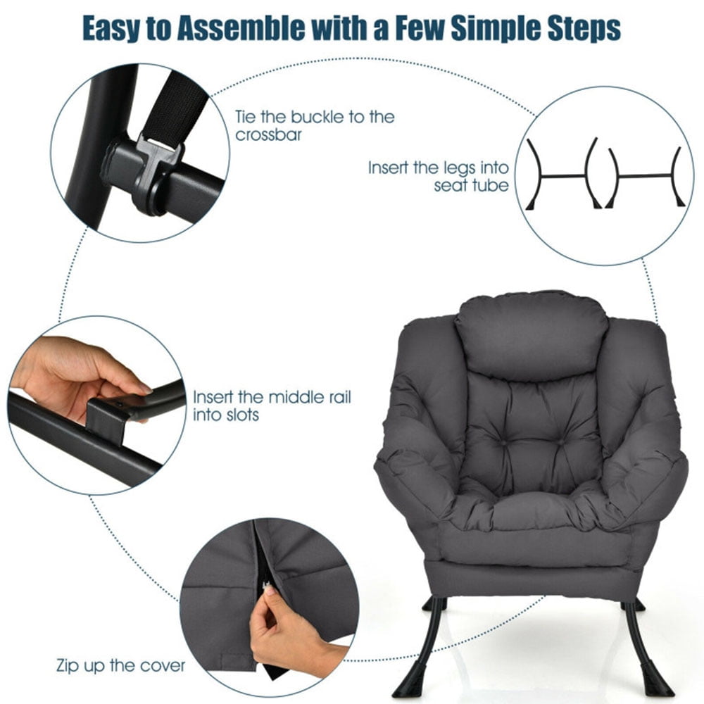Finihen Modern Fabric Large Lazy Chair, Accent Oversized Comfy Reading Chair, Modern Polyester Fabric Lazy Chair with Steel Frame and Side Pocket, for Living Room, Bedroom, Dorm, Gray Finihen Modern Fabric Large Lazy Chair, Accent Oversized Comfy Reading Chair, Modern Polyester Fabric Lazy Chair with Steel Frame and Side Pocket, for Living Room, Bedroom, Dorm, Gray
