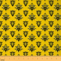 jejeloiu Vintage Damask Jacquard Fabric by the Yard 1 Yard,Spooky Gothic Eyes Home Decor Fabric by the Yard,Yellow Black Victorian Sewing Fabric,Super Cozy Room Decoration