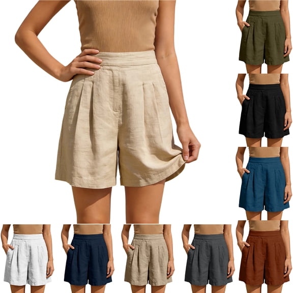 Bloomae Bermuda Shorts for Women Lightweight Dressy High Waisted Linen Casual Pleated Wide Leg Summer Beach Vacation Short Pants with Elastic Waist Dark Gray XL