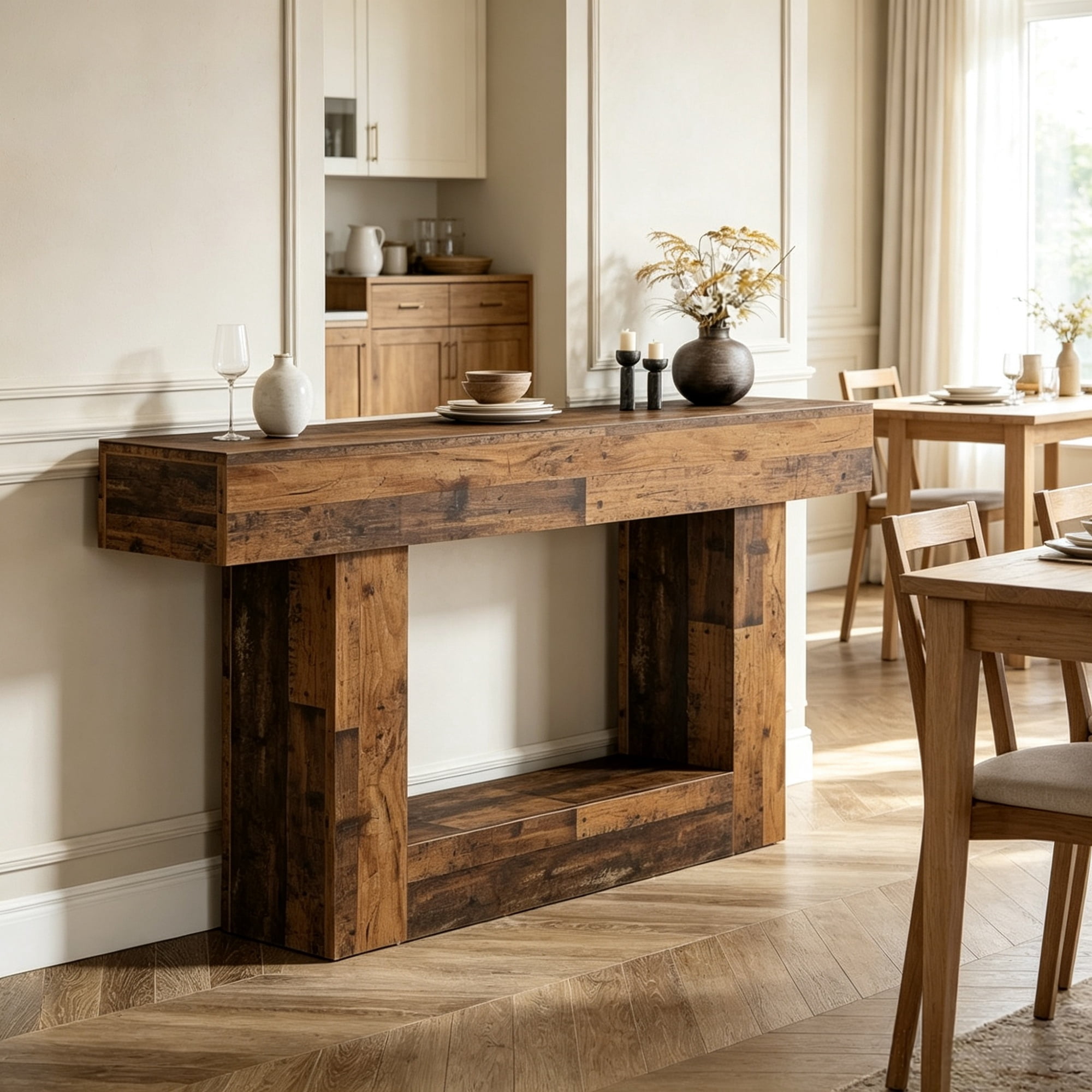 68.5 in Farmhouse Wooden Console Table, 2-Tier Sofa Table for Entryway