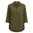thumbnail image 4 of Ruimatai Women's Casual Linen Blouses 3/4 Sleeve V Neck Turn Down Collar Tunic Tops for Summer Daily Wear, 4 of 5