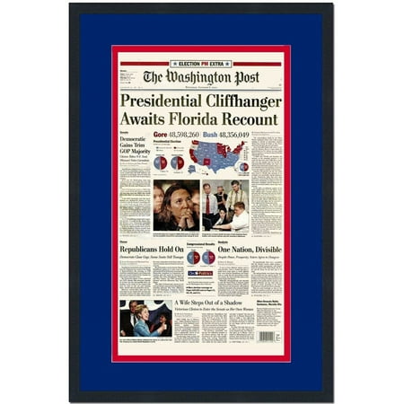 

Framed The Washington Post 2000 George W. Bush Presidential Election 17x27 Newspaper Cover Photo Professionally Matted