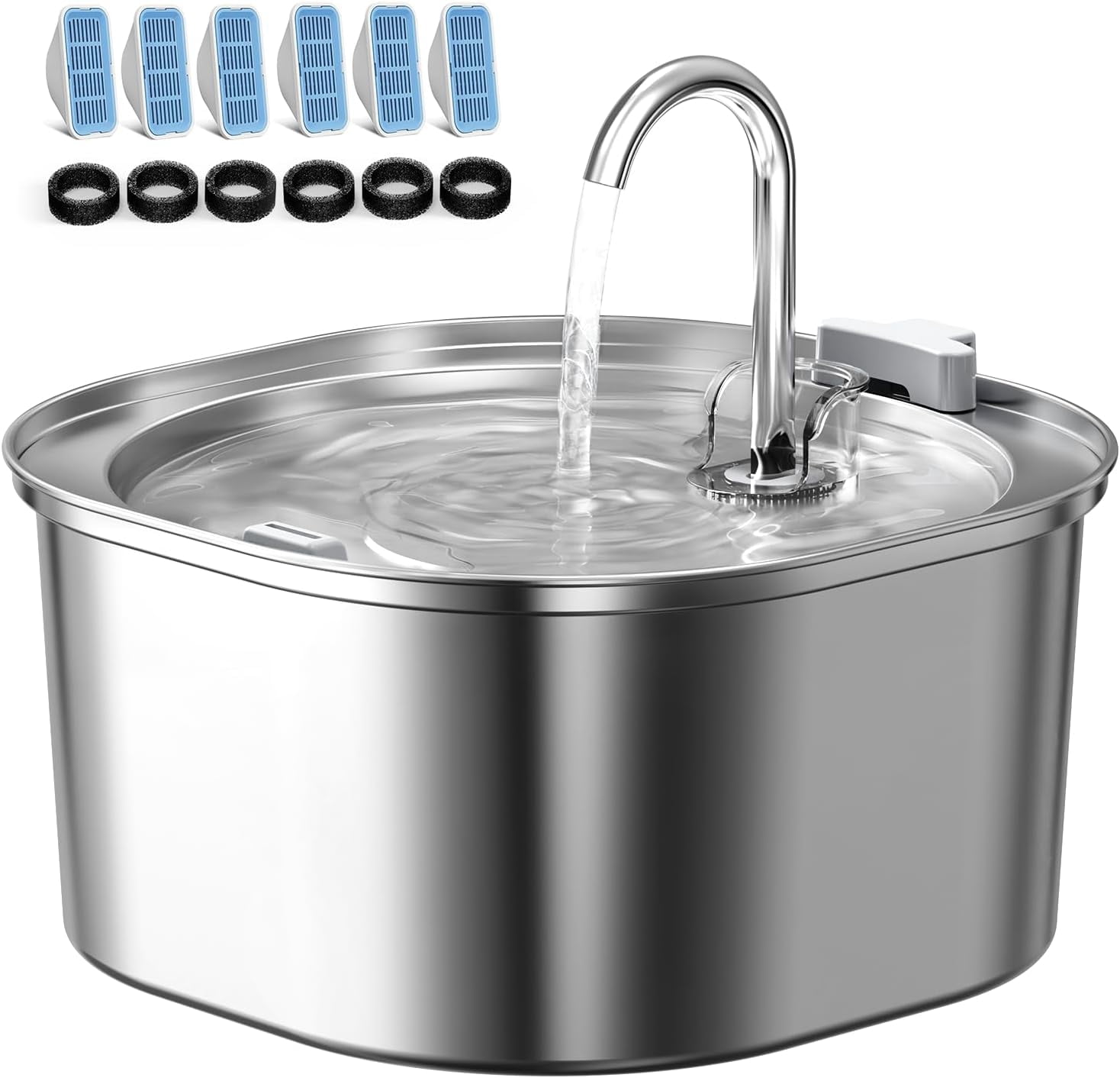 Cat Water Fountain, 3.2L/108oz Stainless Steel Pet Water Fountain for Cats Indoor, Dog Drinking Dispenser Metal Kitty Spout with 3 Filters+ 3 Sponges