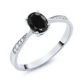 thumbnail image 2 of Gem Stone King 10K White Gold Black Sapphire and White Diamond Engagement Ring for Women (1.13 Cttw, Gemstone September Birthstone, Oval 7X5MM, Available in Size 5, 6, 7, 8, 9), 2 of 5
