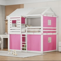 Harper & Bright Designs Full Over Full Bunk Bed with Under-Bed Storage, Wood Full Size Bunk House Bed with Tent and Windows, Pink White
