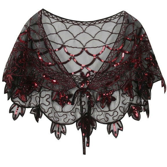 PrettyGuide Women's 1920s Shawl Beaded Evening Wraps Flapper Bolero