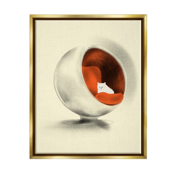 Stupell Industries Cat in Modern Chair Animals & Insects Painting Gold Floater Framed Art Print Wall Art, 17 x 21