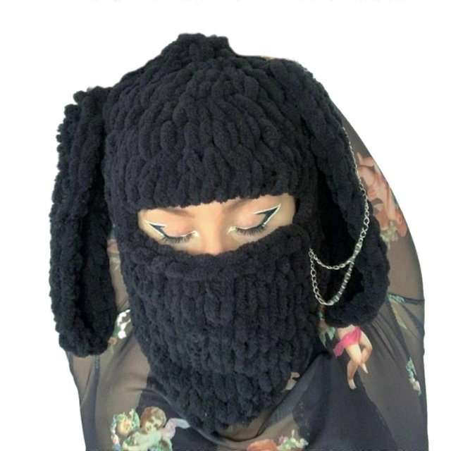 Womens Winter Beanie Hats OnePieces Knitted Balaclavas Hat Cute Rabbit Hat Skull Neck Circle Scarf Ski Snow Hat Cap white blue