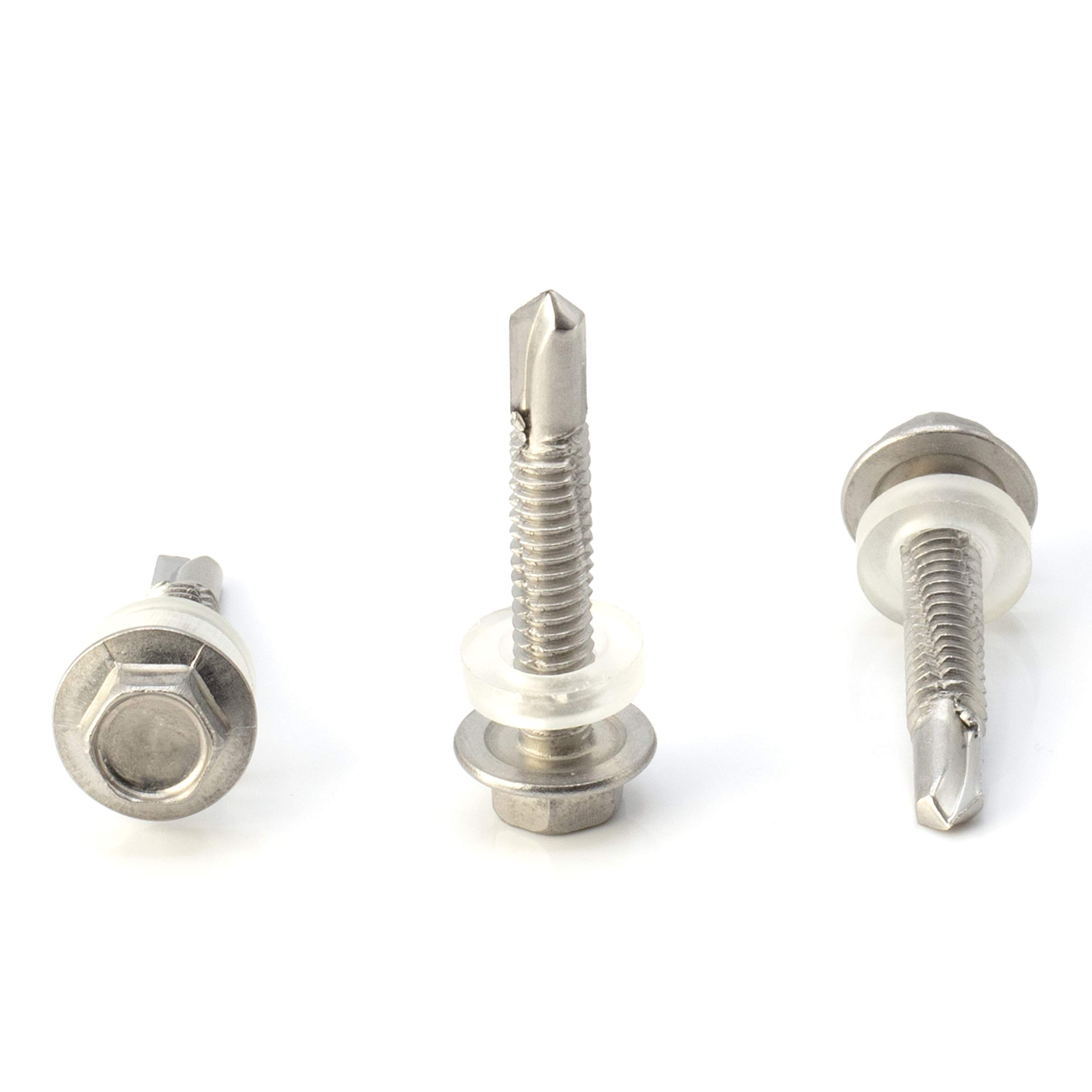 THE CIMPLE CO - 100pc Stainless Steel Self Drilling Tapping Screws #12 x 1 1/4" Hex Washer Head