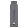 thumbnail image 4 of Lenpel Women's Wide Leg Pants Elastic High Waisted Drawstring Ruffle Hem Casual Trousers Palazzo Pants with Pockets, 4 of 7