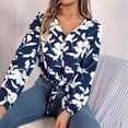 thumbnail image 6 of COMVALUE Womens V Neck Tie Front Knot Long Sleeve Fit Floral Blouses Office Business Shirt (Blue, S), 6 of 9