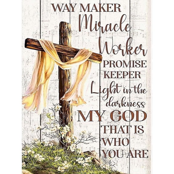 Way Maker Miracle Worker Christian Cross Diamond Painting Kit, 5D Full Drill Religious Wall Decor for Home