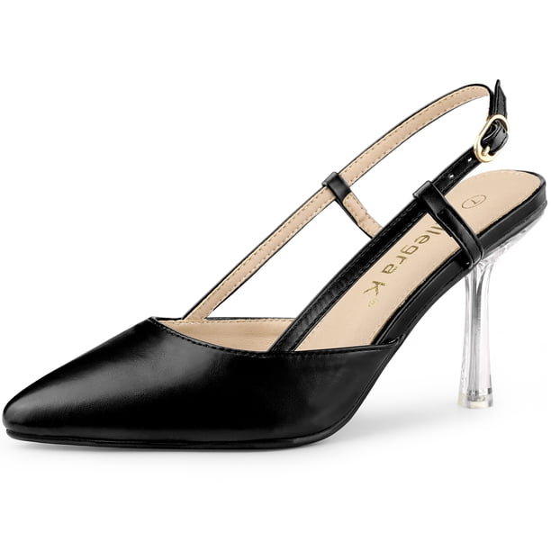Tacón destalonado para mujer, punta puntiaguda, tacones de aguja, mulas negro, EE. UU. 7