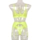 thumbnail image 3 of Conjunto de ropa interior de encaje de 3 piezas para mujer Encantador sujetador Panty Liguero, verde fluorescente, M Inevent XX000052-16, 3 of 7