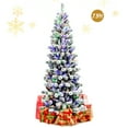 thumbnail image 1 of Patiojoy 7.5FT Pre-lit Snow Flocked Christmas Pine Tree, Hinged Artificial Xmas Tree W/ 300 Remote-controlled Multi-Color Lights, 1 of 10