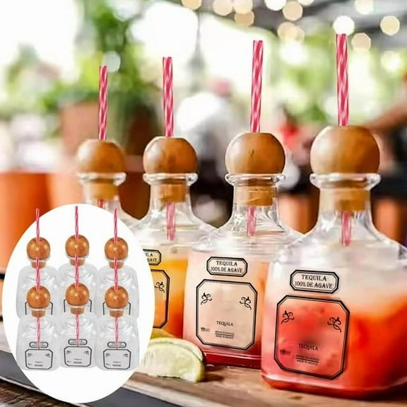 Patron Bottles Empty for Drinks, Reusable Cups with Straw Hole, Mini Patron Tequila Bottles, Acrylic Patron Liquor Bottle Cups, Patron Shakers for , Champagne, 375ml