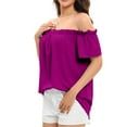 thumbnail image 4 of Virmaxy Womens Blouses Long Sleeve Shirt Women Casual Fashion Solid Color Button T-Shirt Long Sleeves One Shoulder Top Blouse Tops Purple-1 XXL, 4 of 6