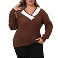 thumbnail image 3 of ZyeKqe Womens Oversized Sweater Long Sleeve Tops Casual V Neck Shirt Color Block Lightweight Fall Pullover Sweaters, 3 of 4