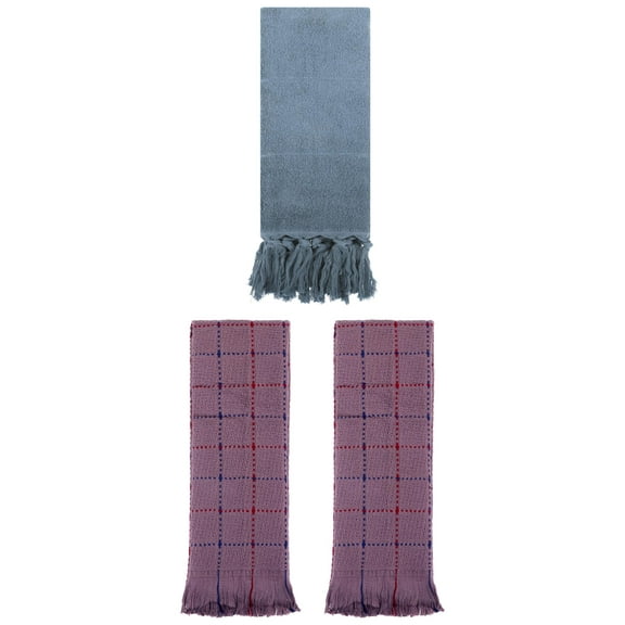 Unique Bargains 3 Pack Cotton Absorbent Soft Decorative Turkish Bath Towel for Bathroom Blue/Brown 14" x 30"/13" x 29"