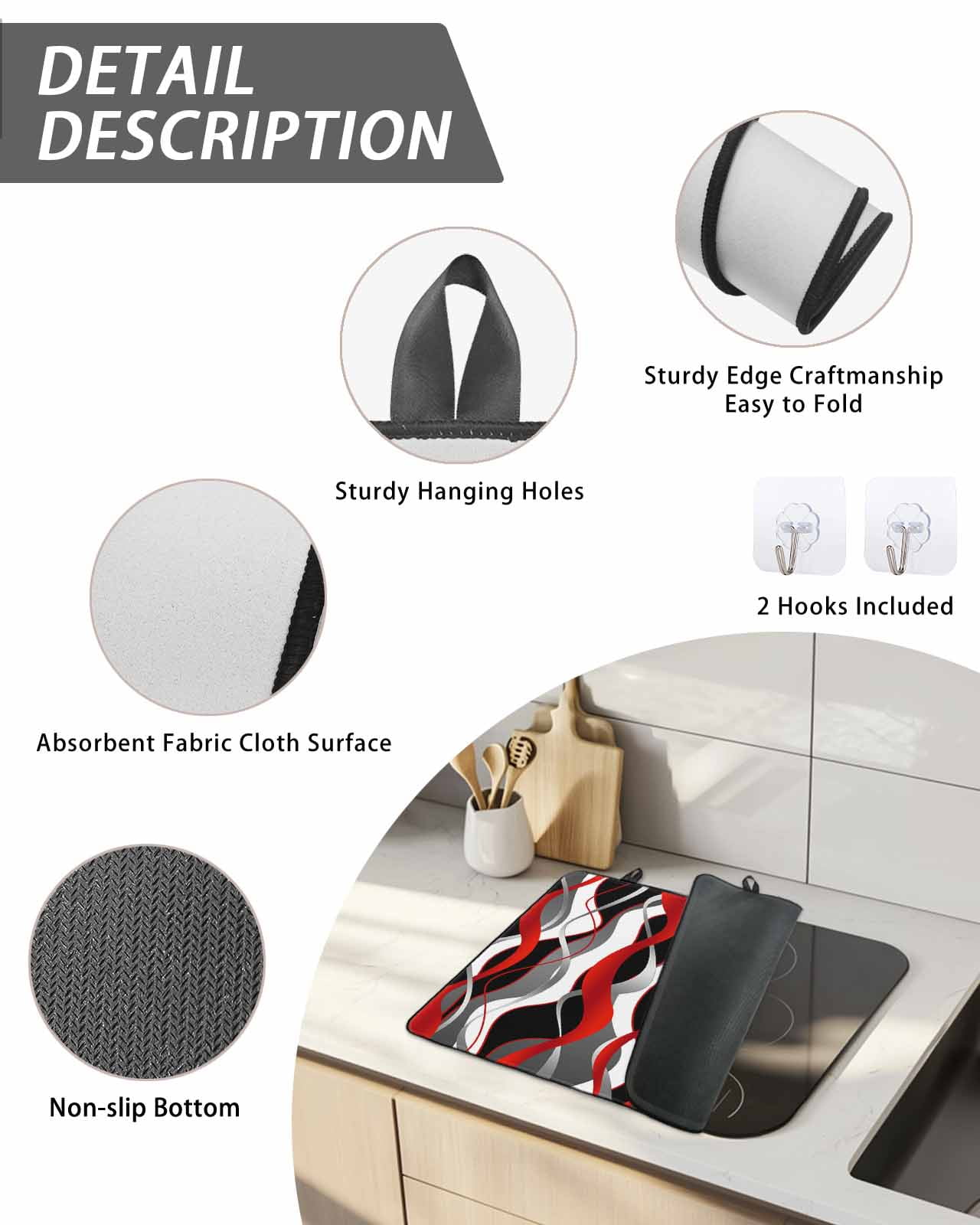 Stove Top Covers for Electric Stove, Red Stripe Glass Stovetop Cover Protector, Grey White Ombre Geometric Modern Abstract Induction Cooktop Protector Oven Mat for Kitchen Countertop 36"x21"